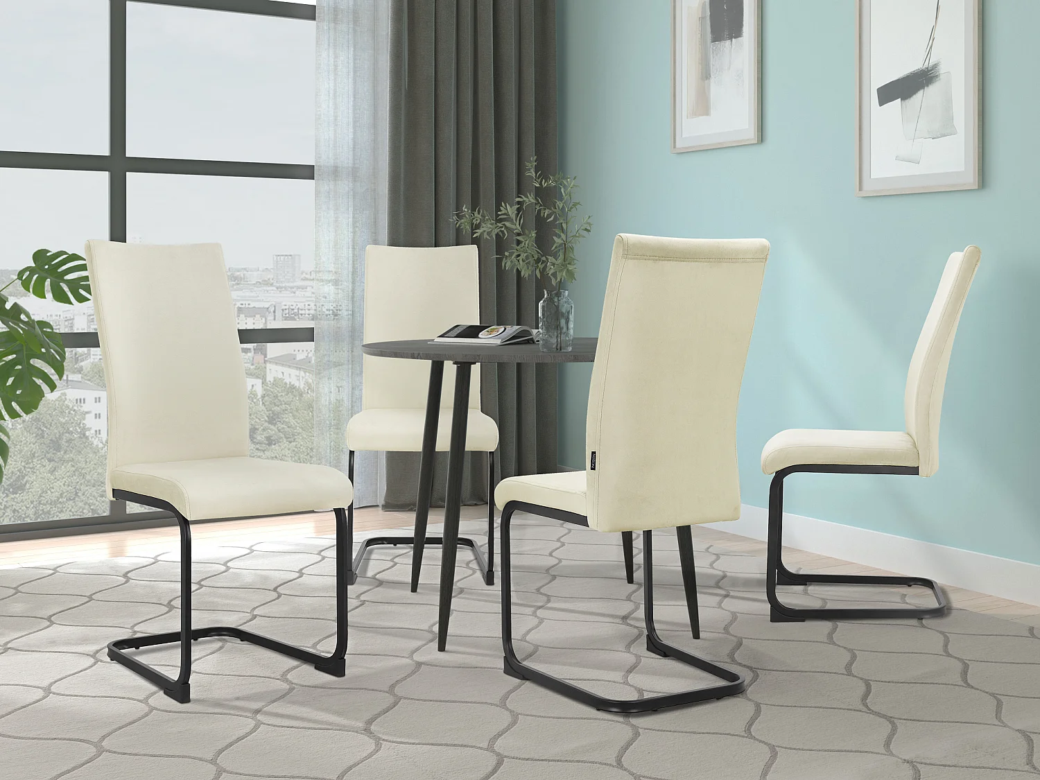 Sia | Lot de 4 chaises en velours crème