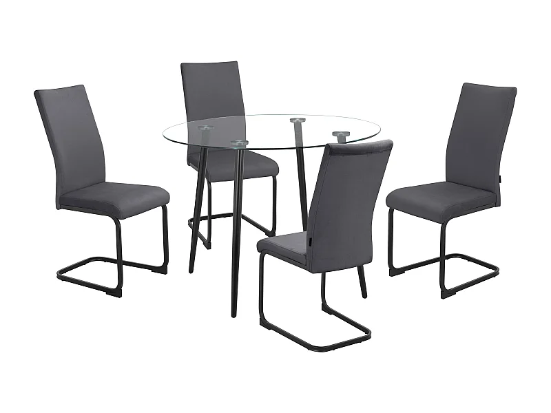 Danny | Conjunto de mesa de comedor 100 cm y 4 Sillas en Terciopelo Antracita