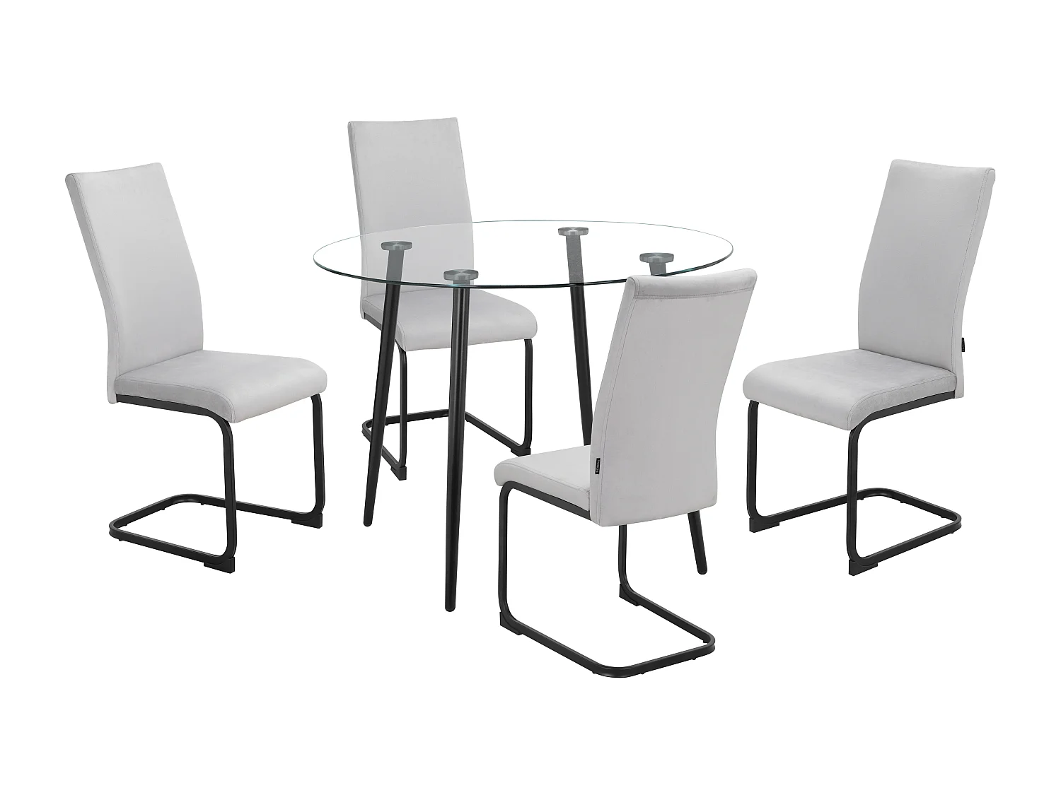 Danny | Ensemble table 100 + 4 chaises en velours gris