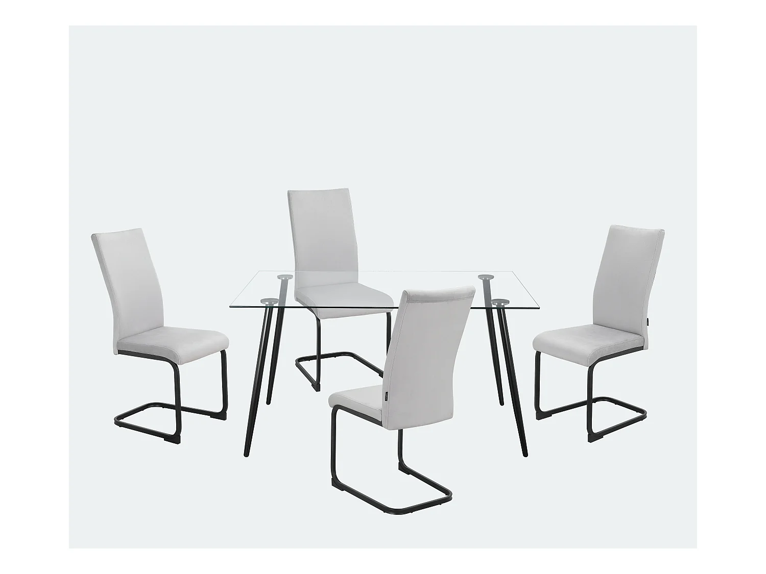 Danny | Ensemble table 140x80 + 4 chaises en velours gris