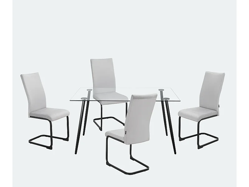 Danny | Set eettafel 140x80 cm en 4 stoelen in fluweel lichtgrijs