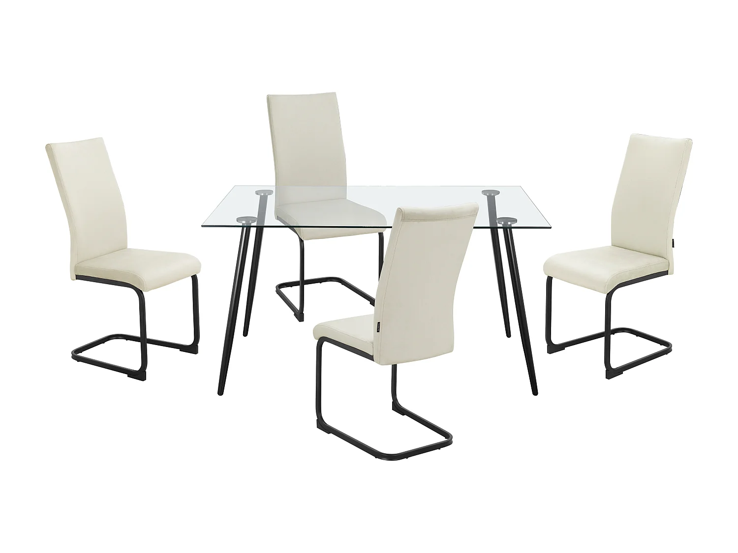 Danny | Ensemble table 140x80 + 4 chaises en velours crème