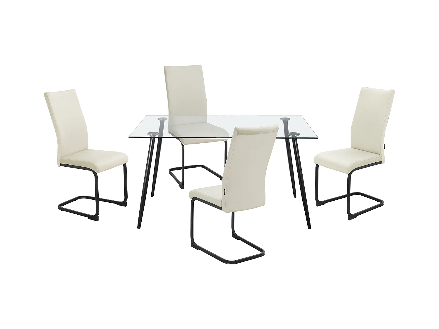 Danny | Ensemble table 140x80 + 4 chaises en velours crème