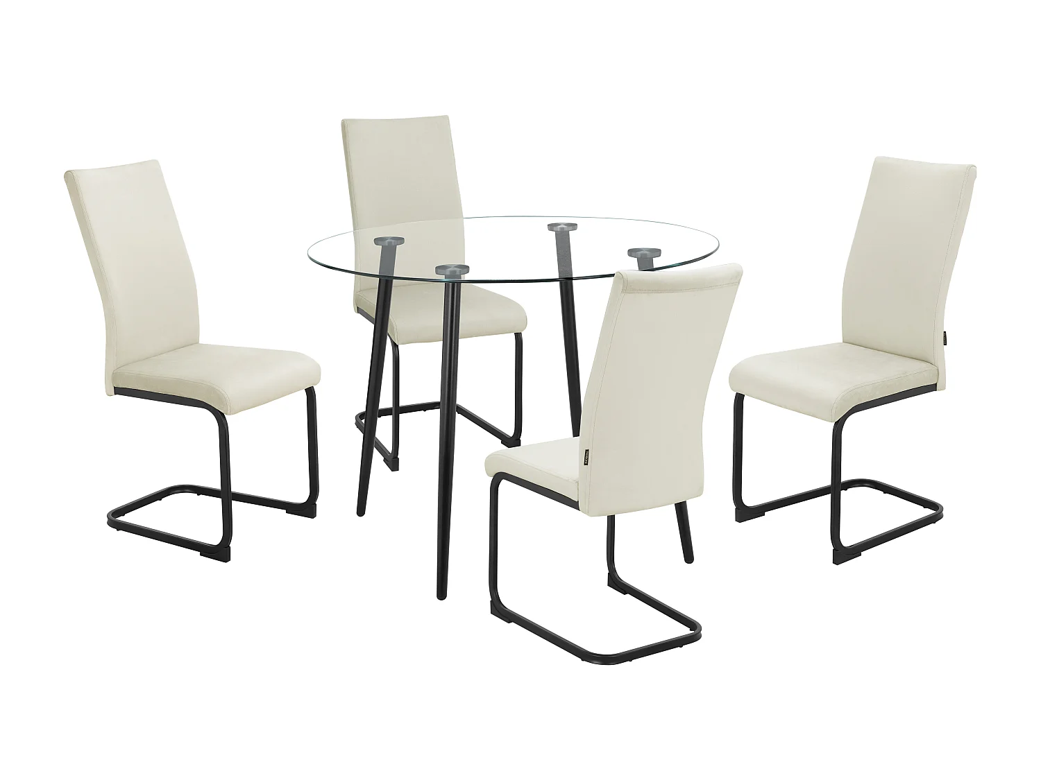 Danny | Ensemble table 100 + 4 chaises en velours crème