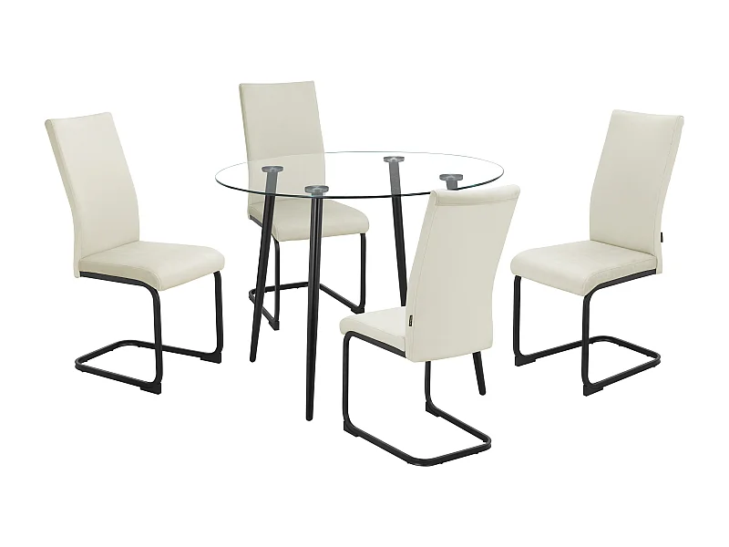 Danny | Conjunto de mesa de comedor 100 cm y 4 Sillas en Terciopelo Crema