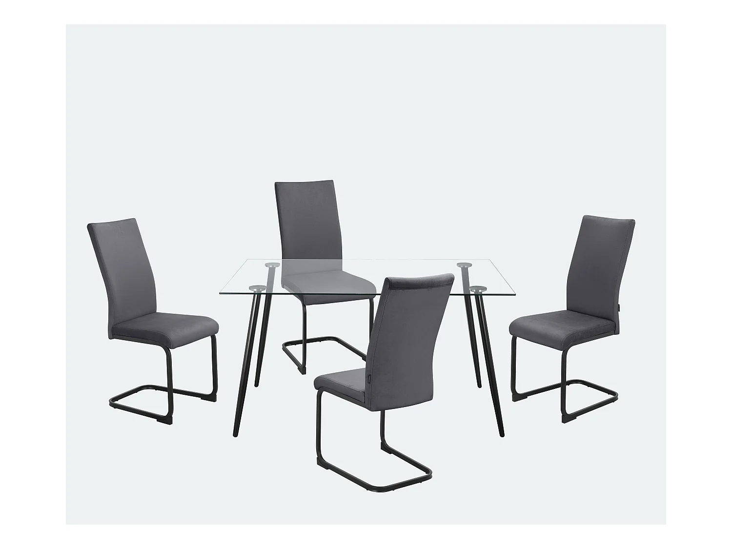 Danny | Ensemble table 140x80 + 4 chaises en velours anthracite