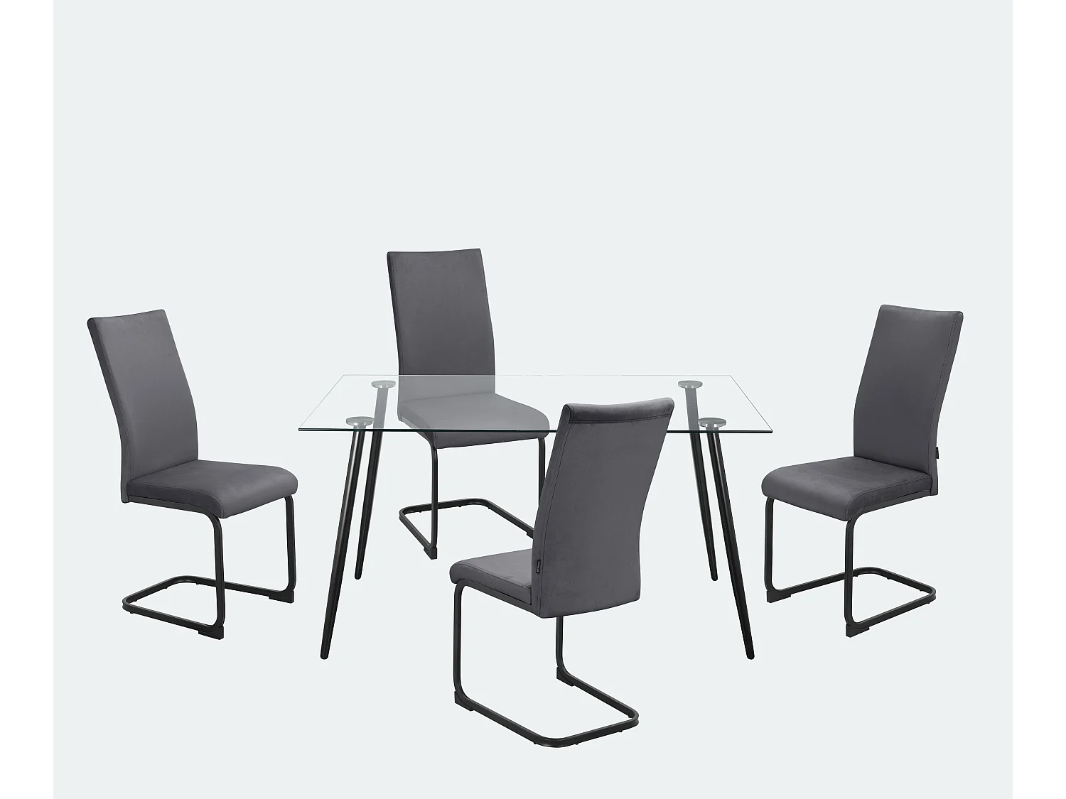Danny | Ensemble table 140x80 + 4 chaises en velours anthracite