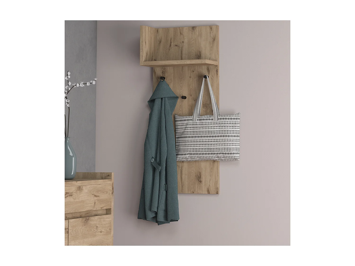 Kosmo | Panneau avec 1 étagère en MDF aspect chêne