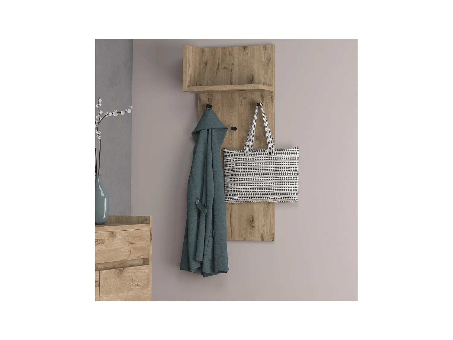 Kosmo | Panneau avec 1 étagère en MDF aspect chêne