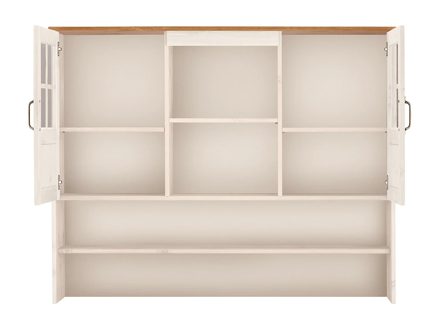 Alby | Conigliera con 2 ante in vetro e 1+1 ripiani in pino laccato bianco