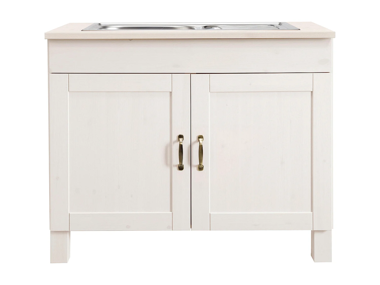 Alby | Meuble évier 100 cm avec 2 portes en pin blanc laqué