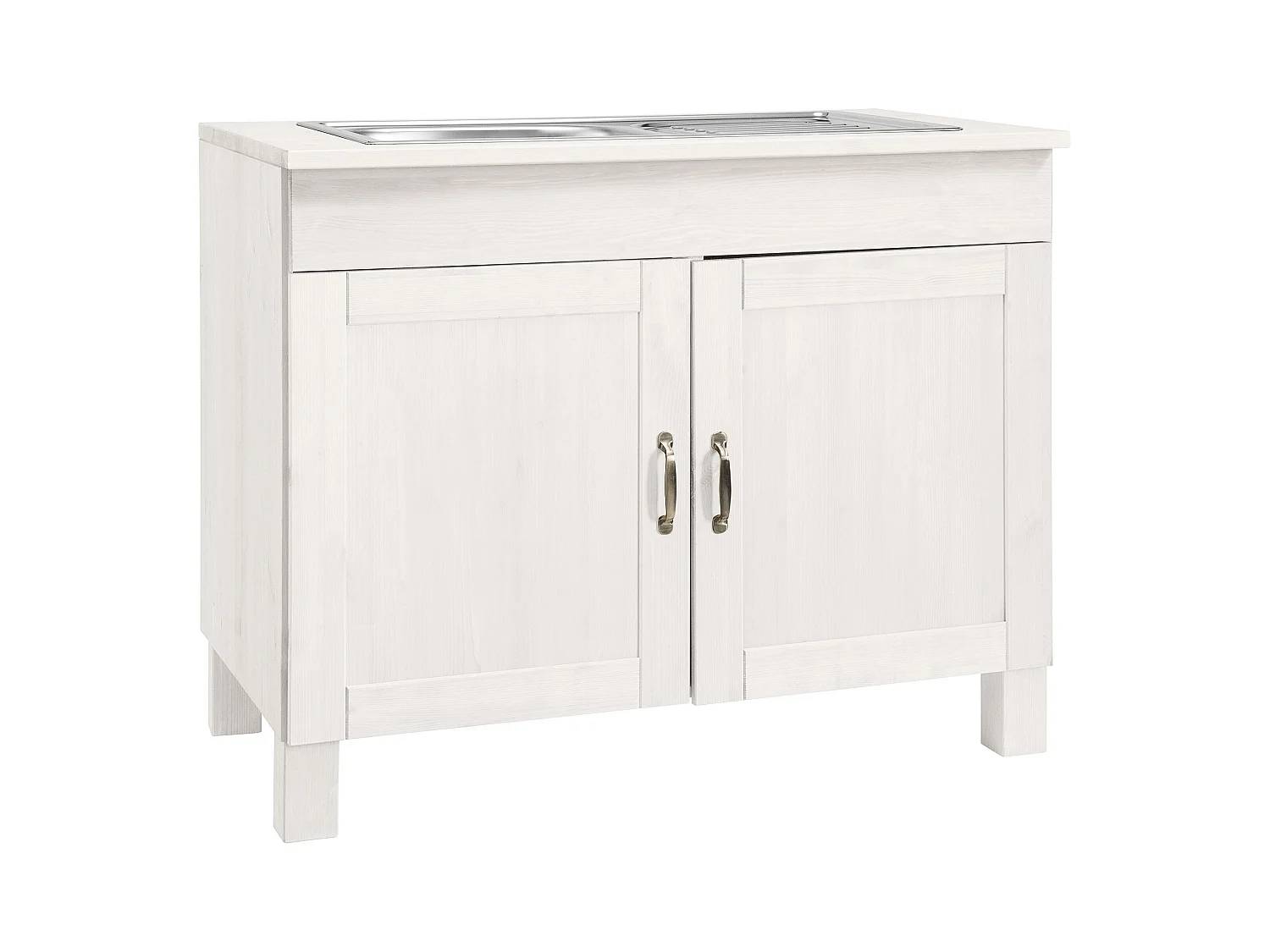 Alby | Meuble évier 100 cm avec 2 portes en pin blanc laqué