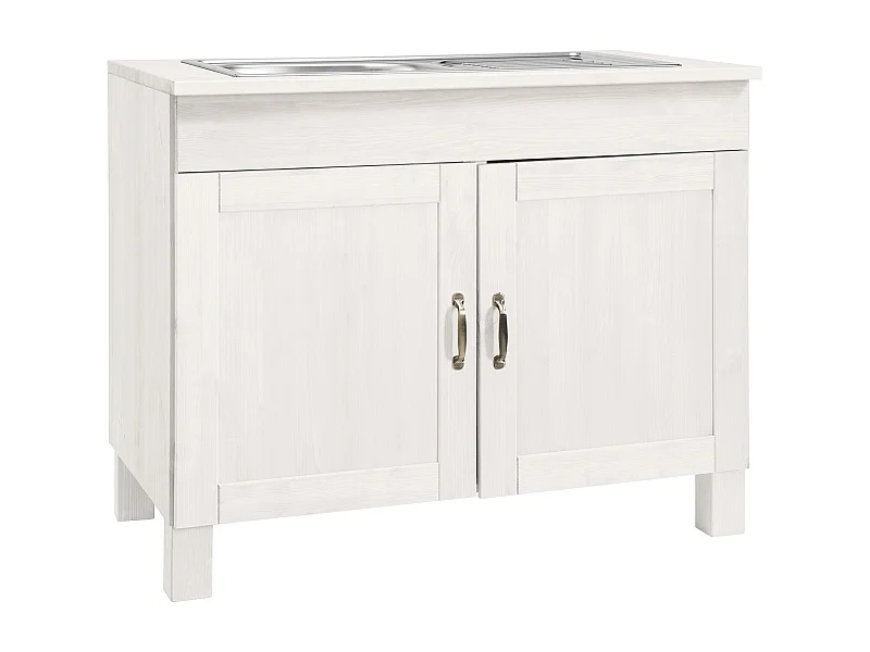 Alby | Meuble évier 100 cm avec 2 portes en pin blanc laqué