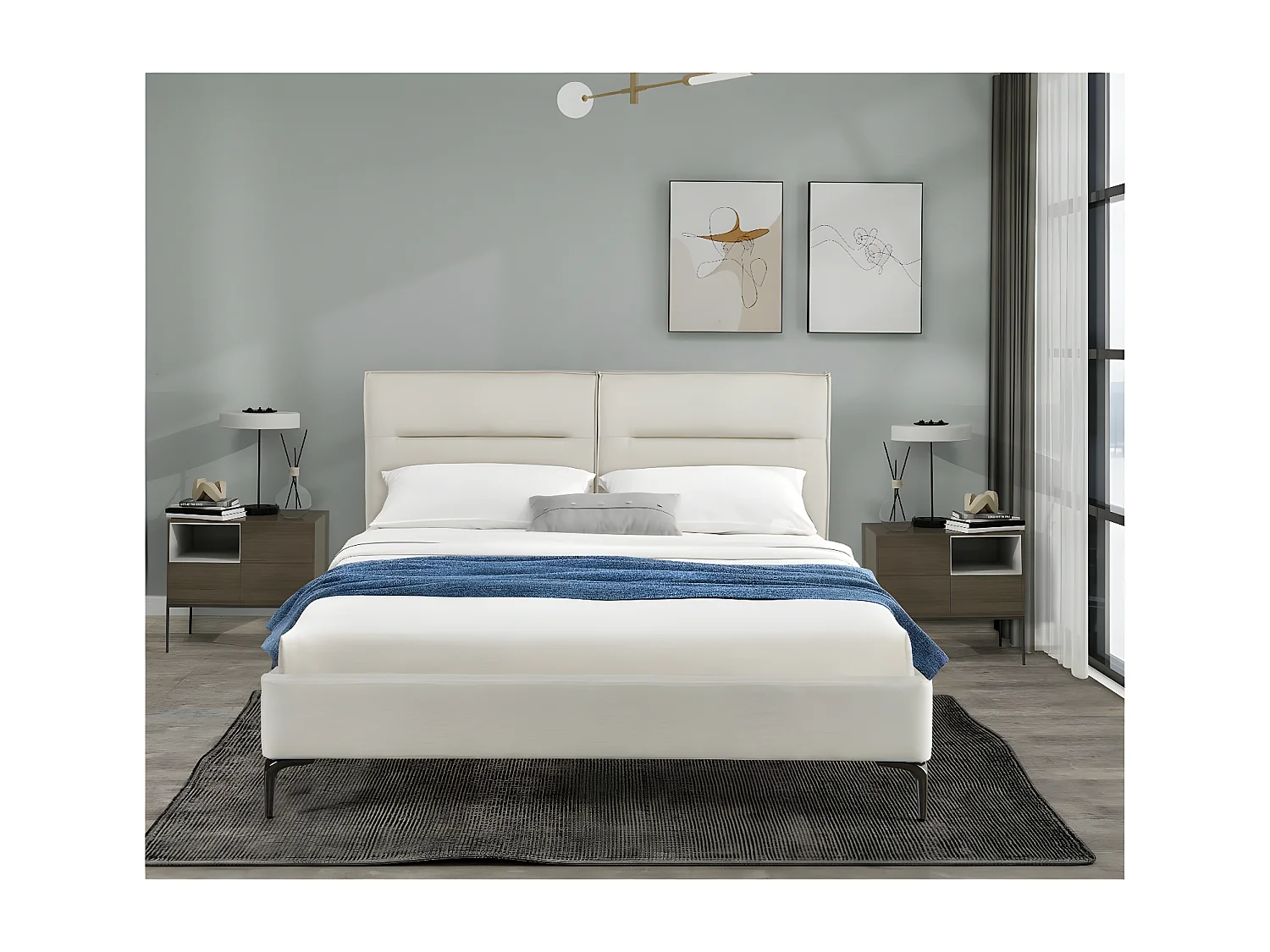 Lit double en tissu design "Moritz" - 140 x 190 cm - Beige