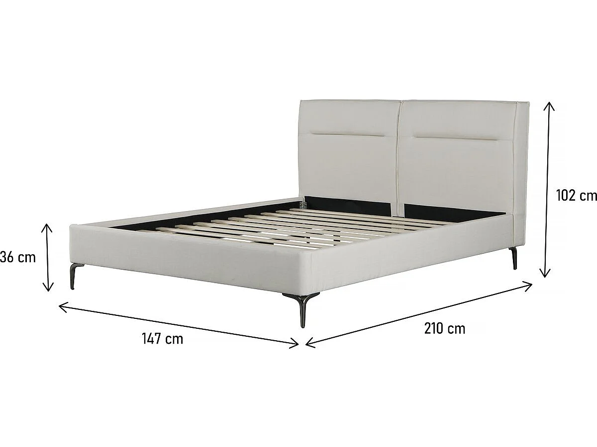 Lit double en tissu design "Moritz" - 140 x 190 cm - Beige