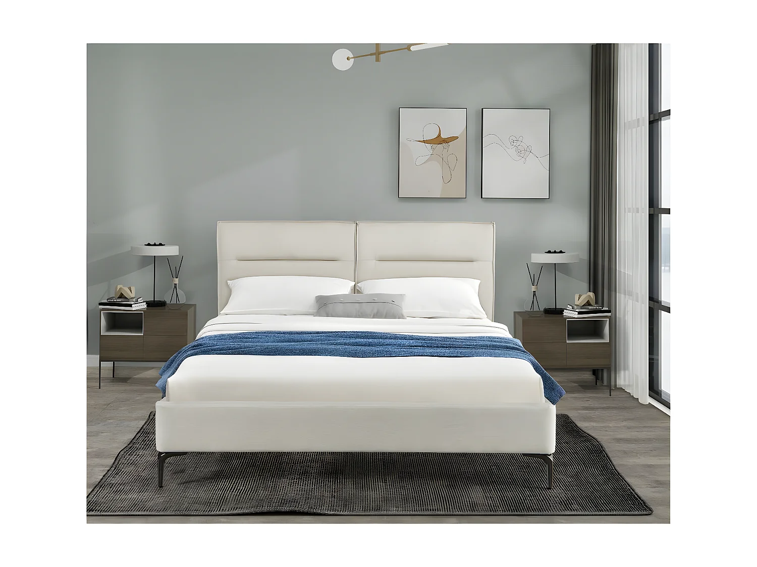 Cama doble de tela de diseño  - 180 x 200 cm - Beis