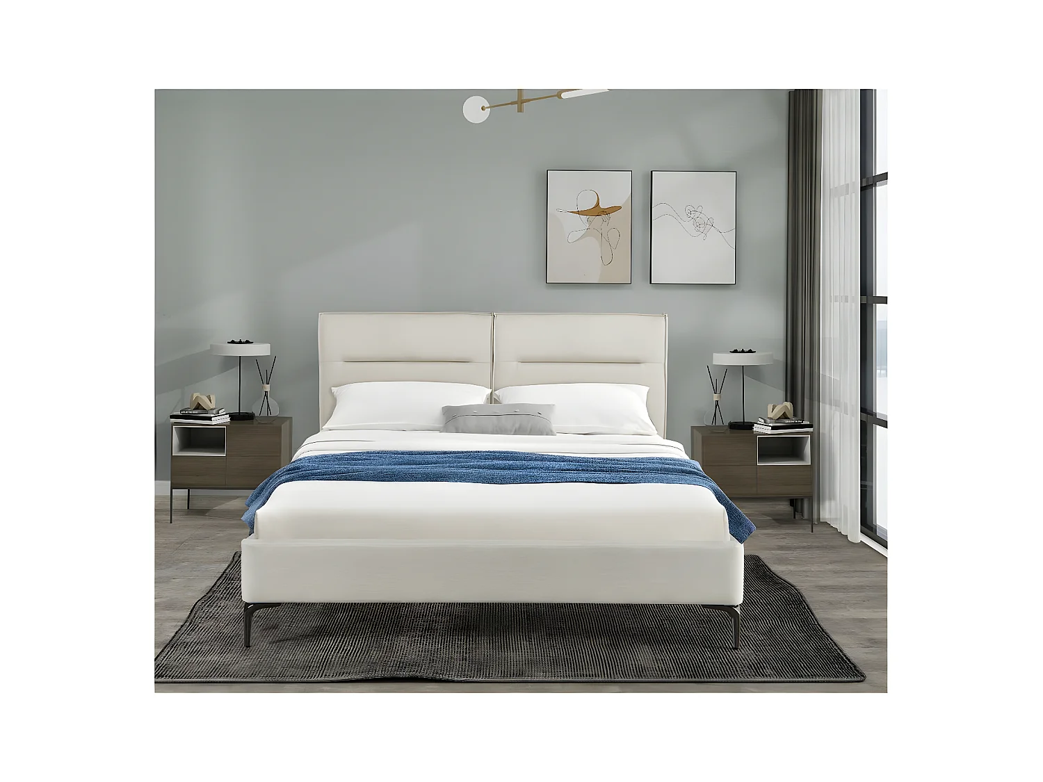 Designer Doppelbett aus Stoff "Moritz" - 180 x 200 cm - Beige