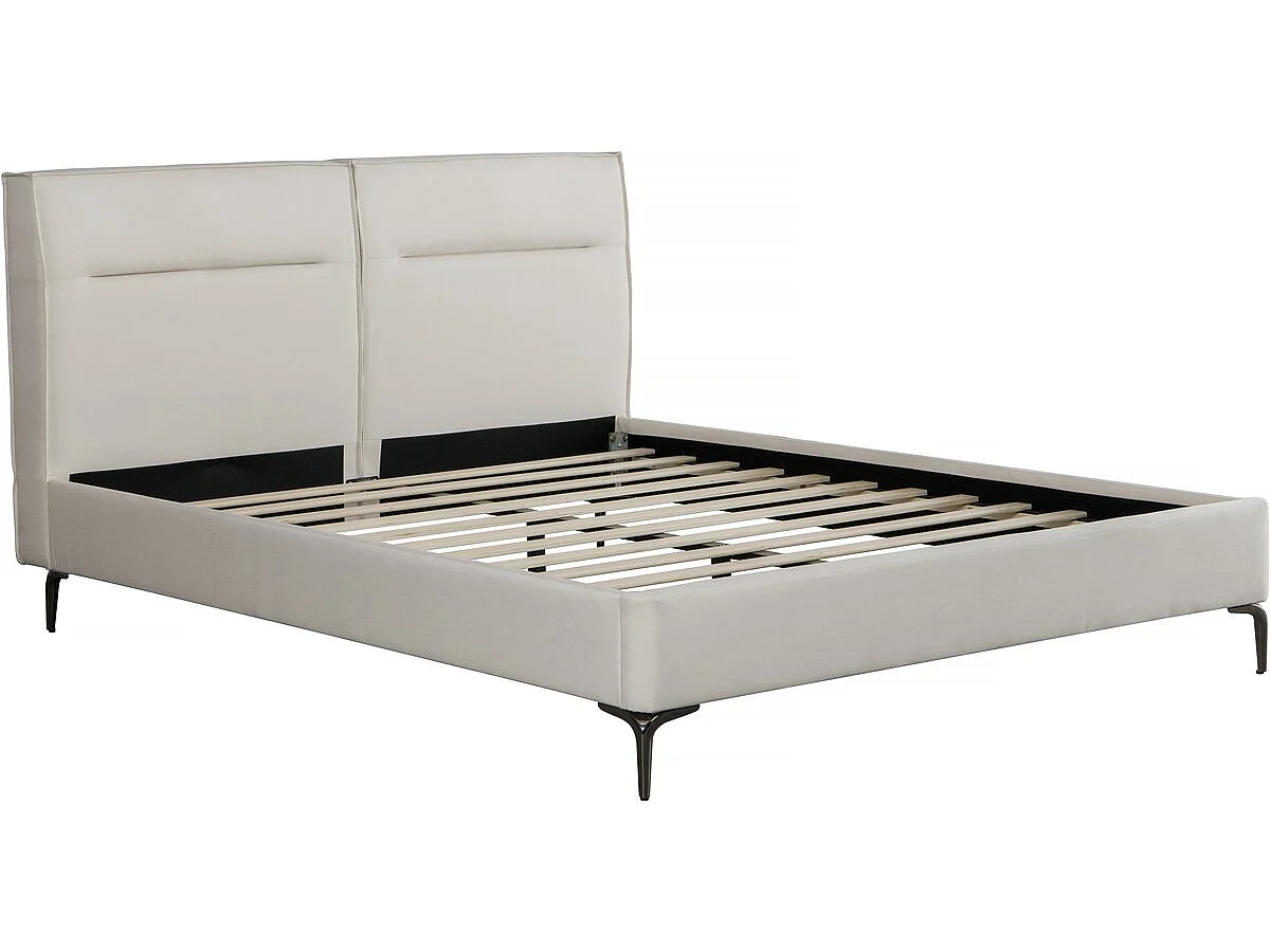 Elegante Cama de Casal em Tecido "Moritz" - 180 x 200 cm - Bege com Estrutura de Aço