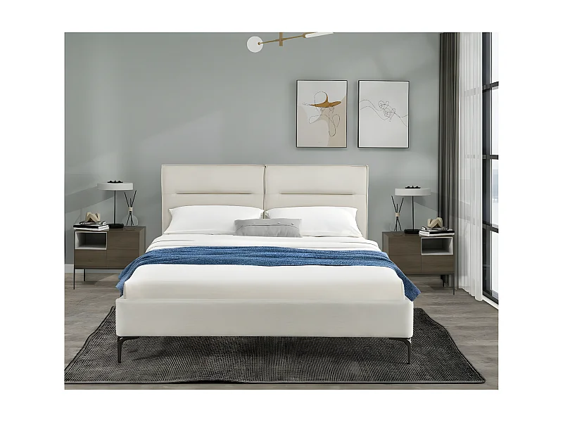 Lit double en tissu design "Moritz" - 160 x 200 cm - Beige