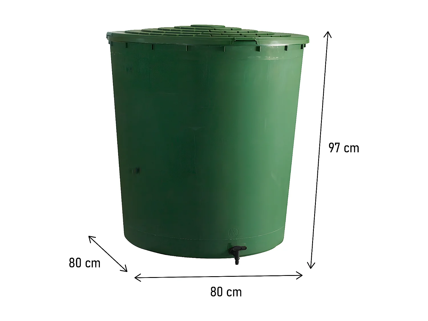 Regenton "UBUD" 350L in groene hars met geïntegreerde kraan en deksel - Gemaakt in Frankrijk