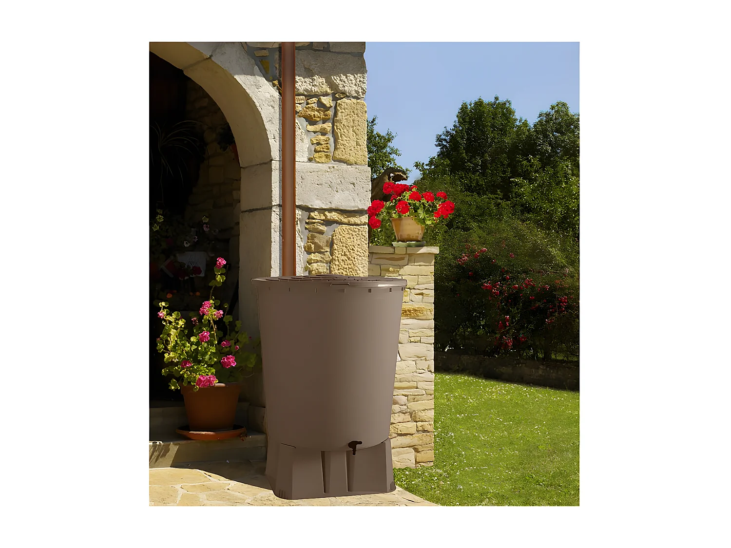 Recuperador de agua "UBUD" con soporte - 200L - Topo