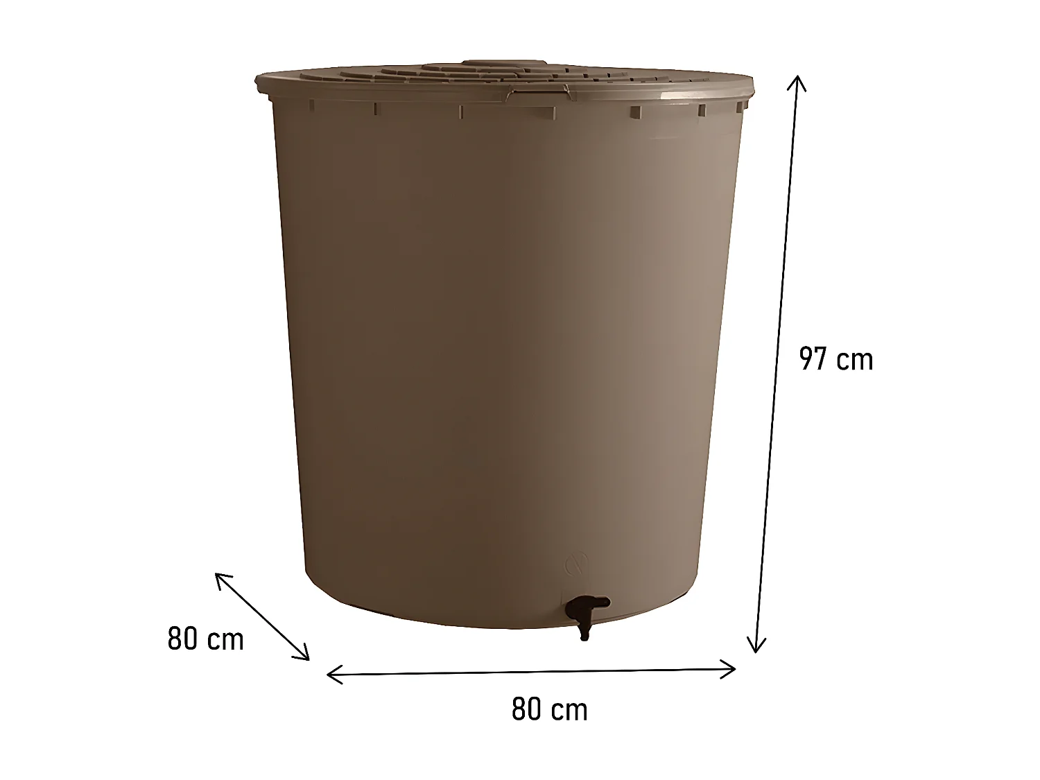 Recuperador de água "UBUD" 350L em resina Taupe com torneira integrada e tampa - Fabricado na França