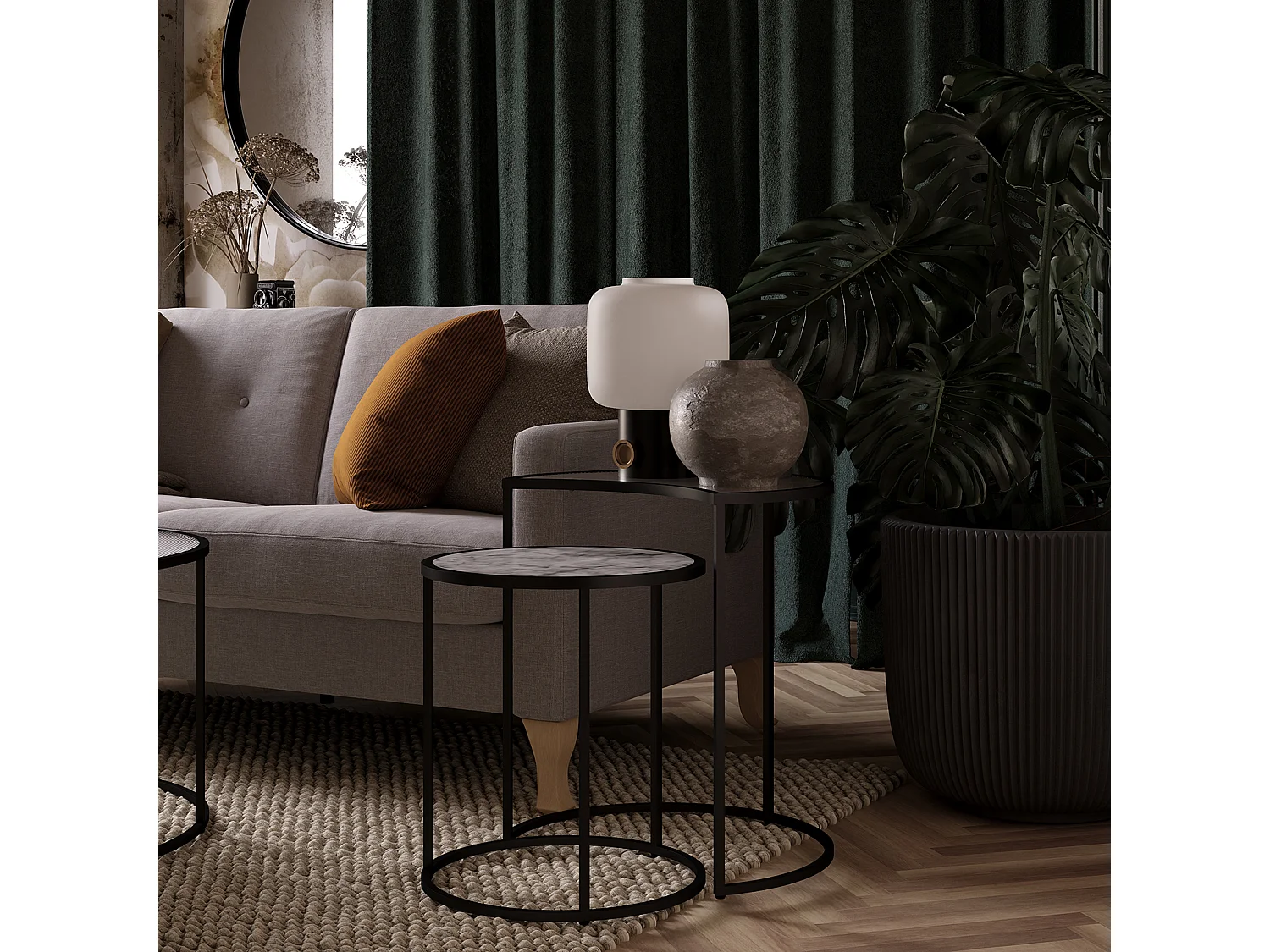 Moon Phases | Table de nuit avec 1 tiroir en aggloméré de bois noyer