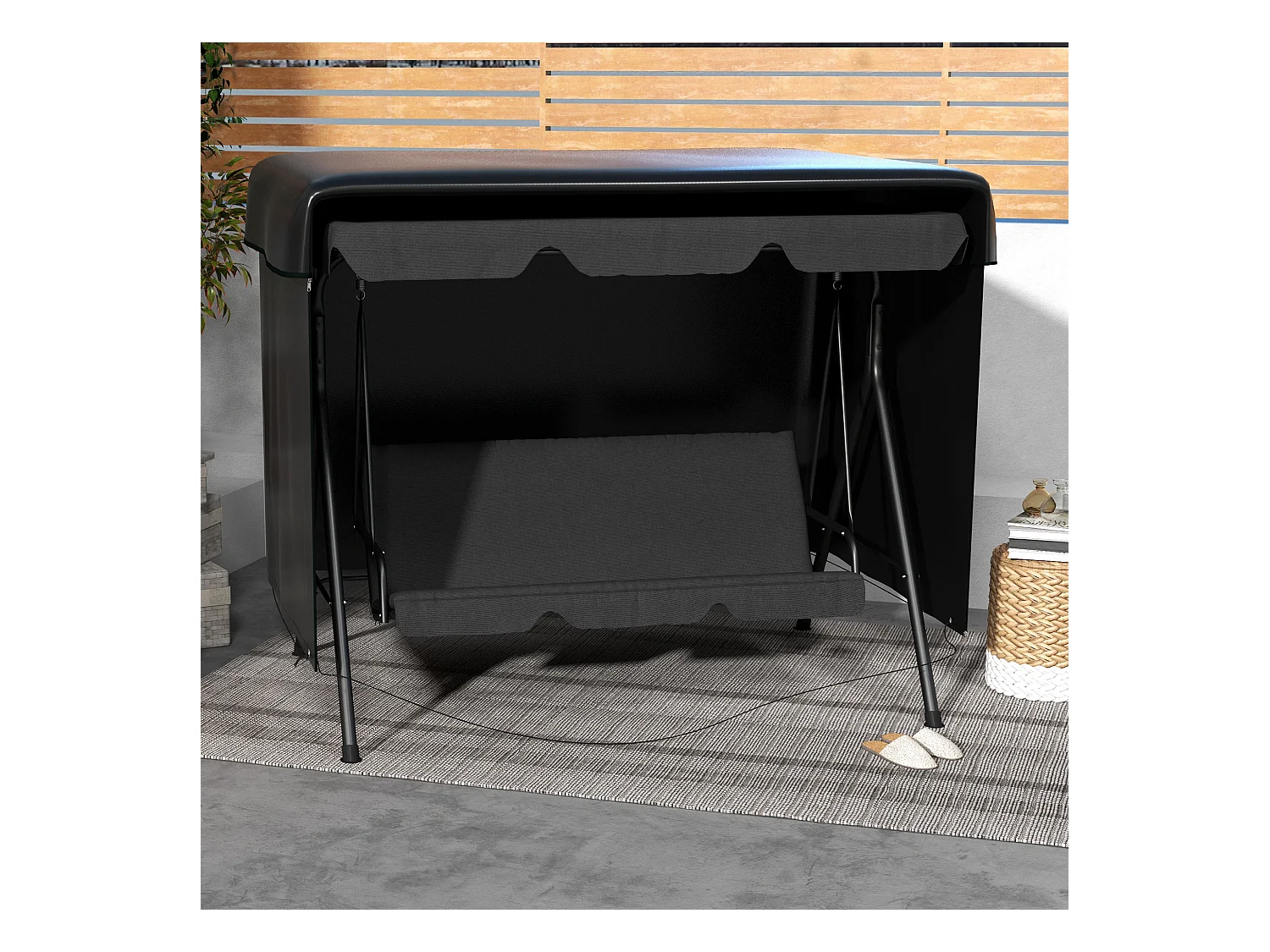 Housse de protection balancelle de jardin bâche étanche dim. 2,15L x 1,55l x 1,5H m PE noir