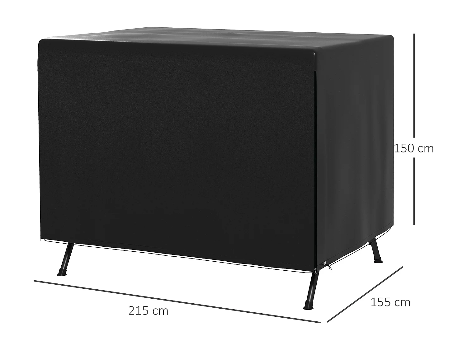 Housse de protection balancelle de jardin bâche étanche dim. 2,15L x 1,55l x 1,5H m PE noir