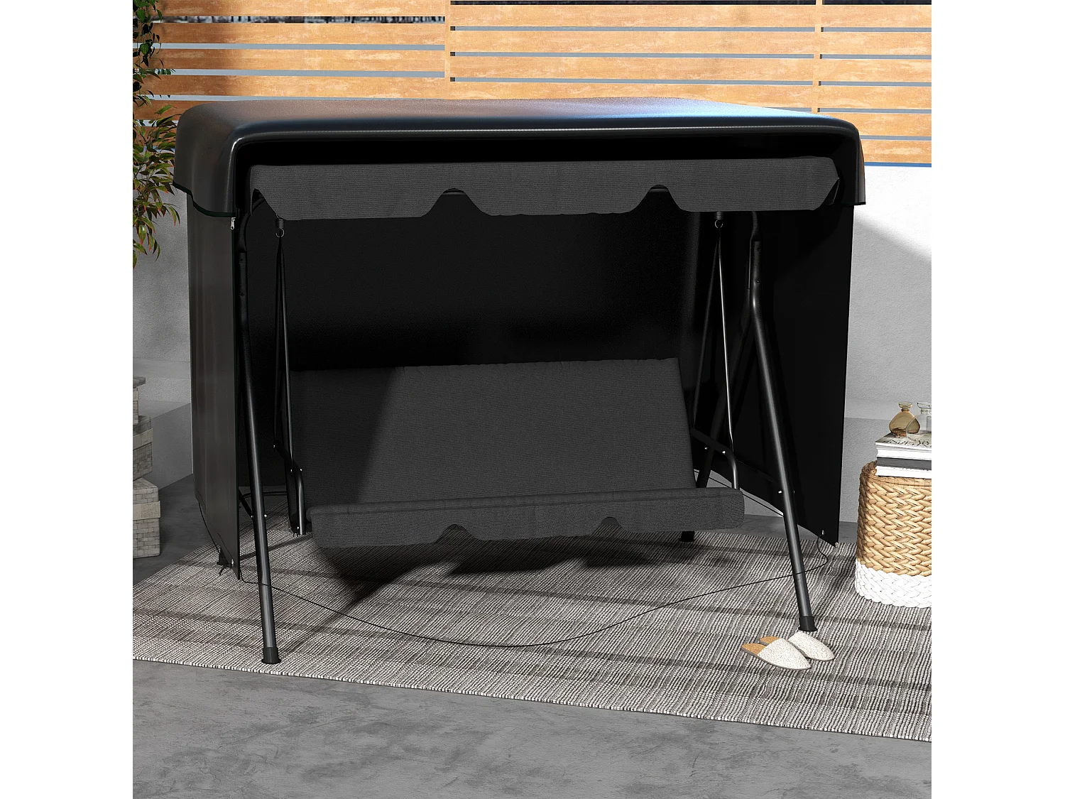 Housse de protection balancelle de jardin bâche étanche dim. 2,15L x 1,55l x 1,5H m PE noir