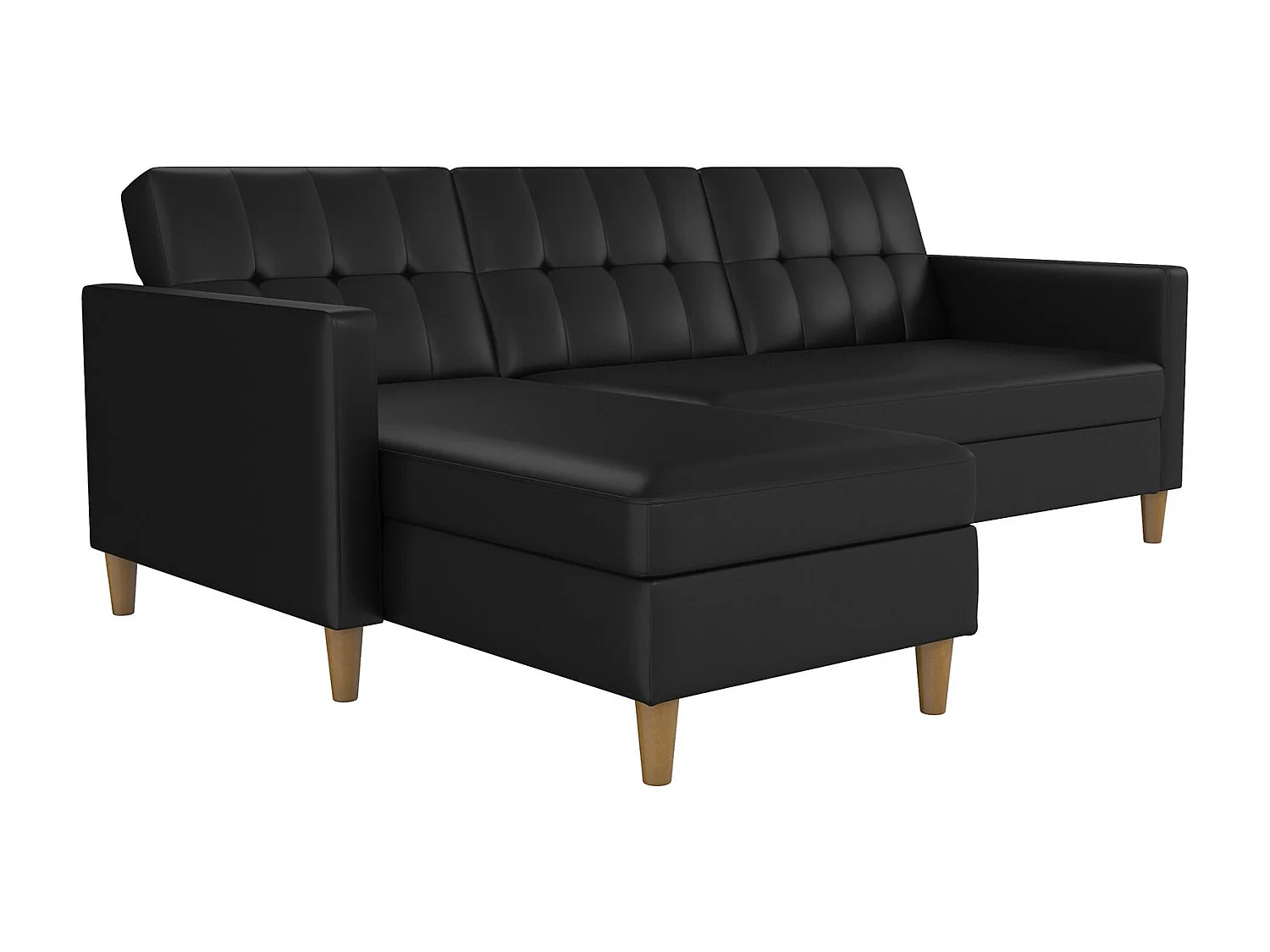 Sofá 3 plazas con chaise longue en imitación piel negro