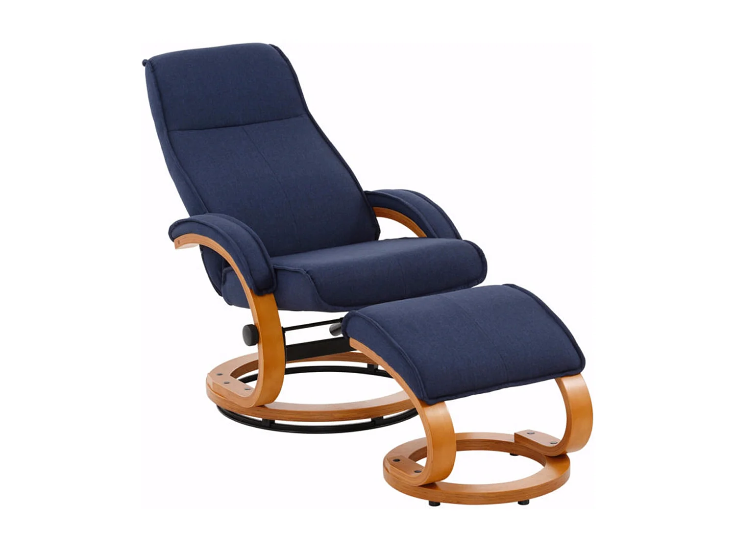 Paris|Fauteuil de relaxation + tabouret en tissu bleu foncé