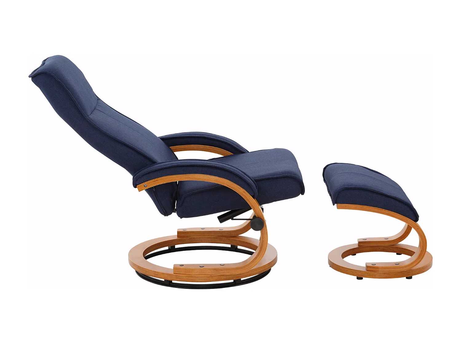 Paris|Fauteuil de relaxation + tabouret en tissu bleu foncé