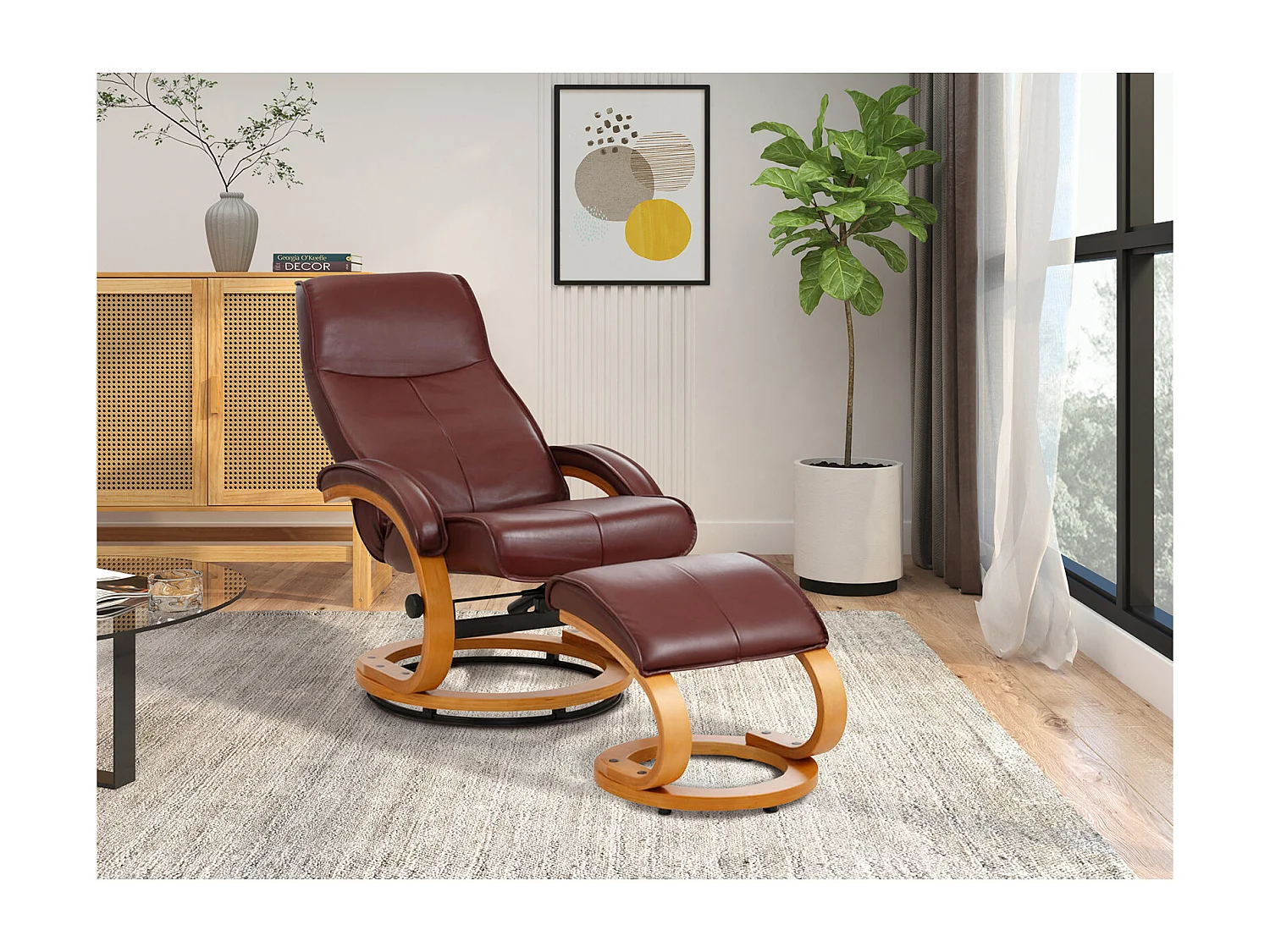 Paris|Fauteuil de relaxation + tabouret rouge