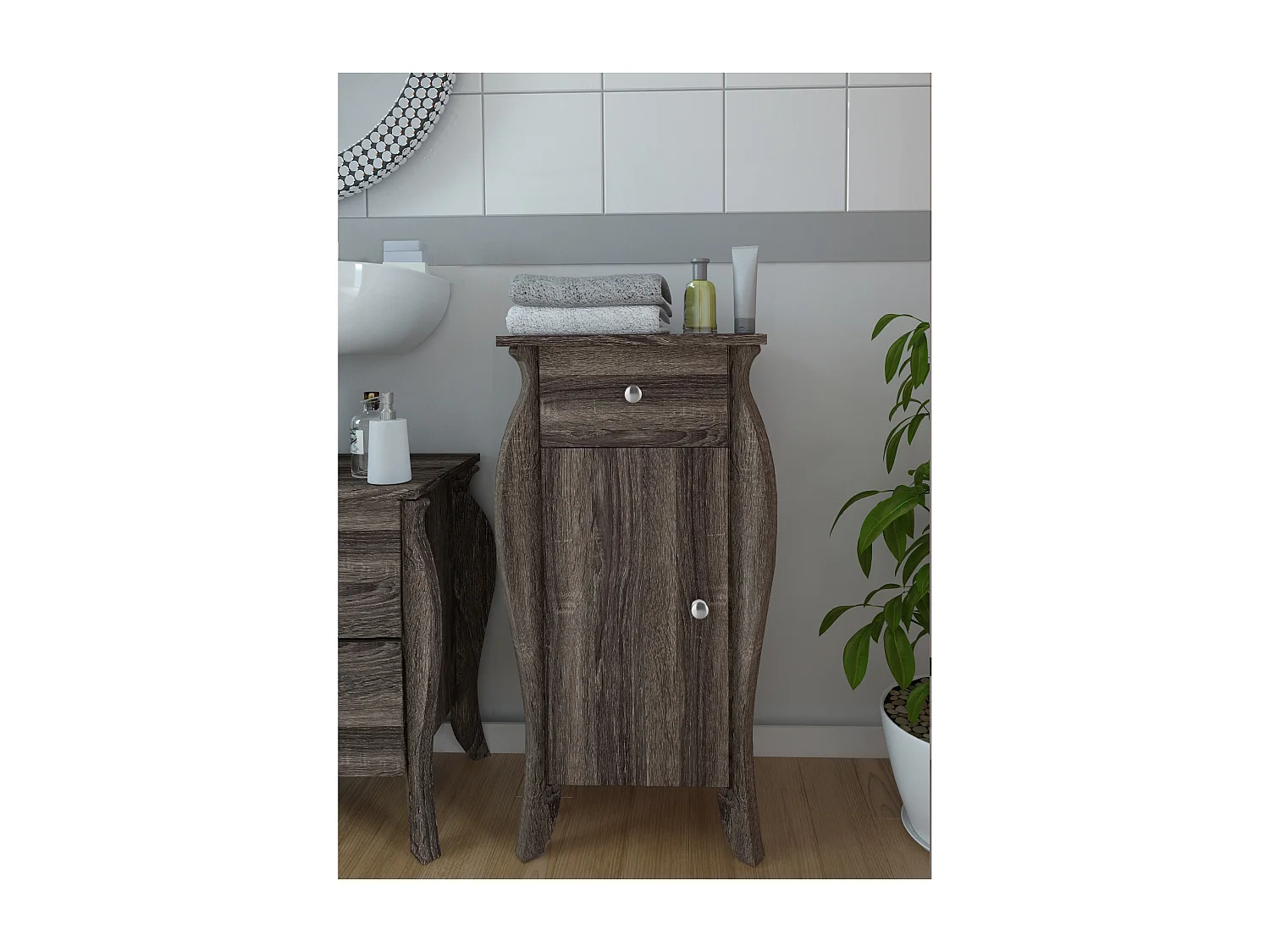 Ludwig | Armoire avec 1 porte et 1 tiroir Gris / Chêne