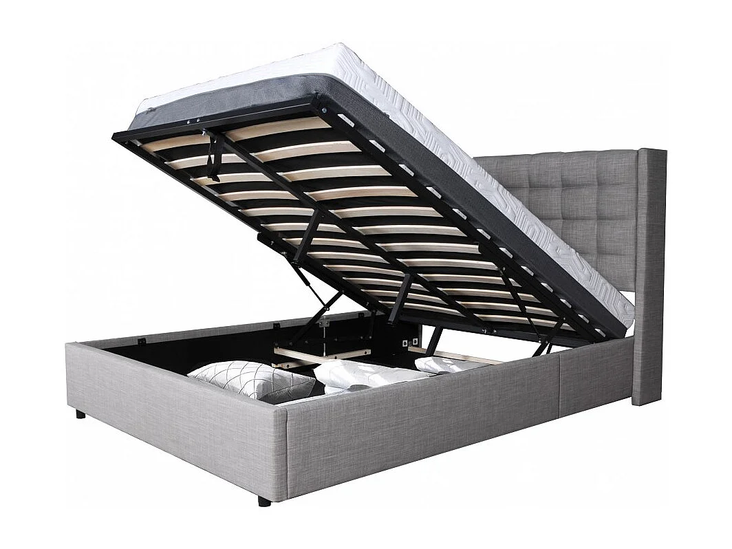 Lit coffre WEMBLEY 160x200 + 1 sommier / Gris clair