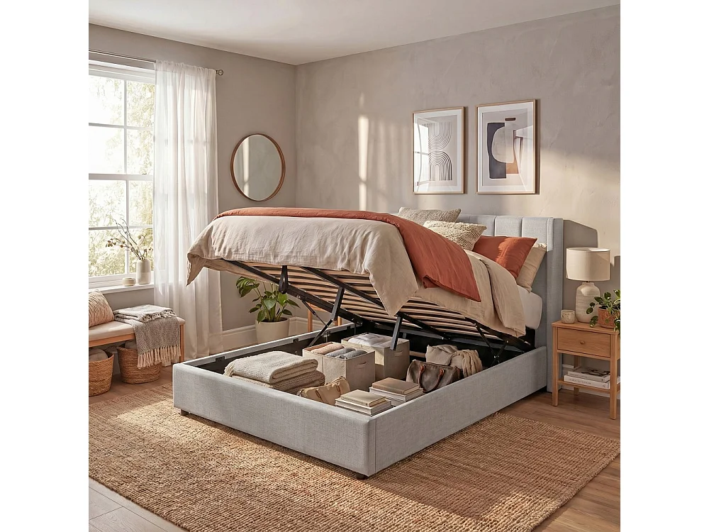 Lit coffre WEMBLEY 160x200 + 1 sommier / Gris clair