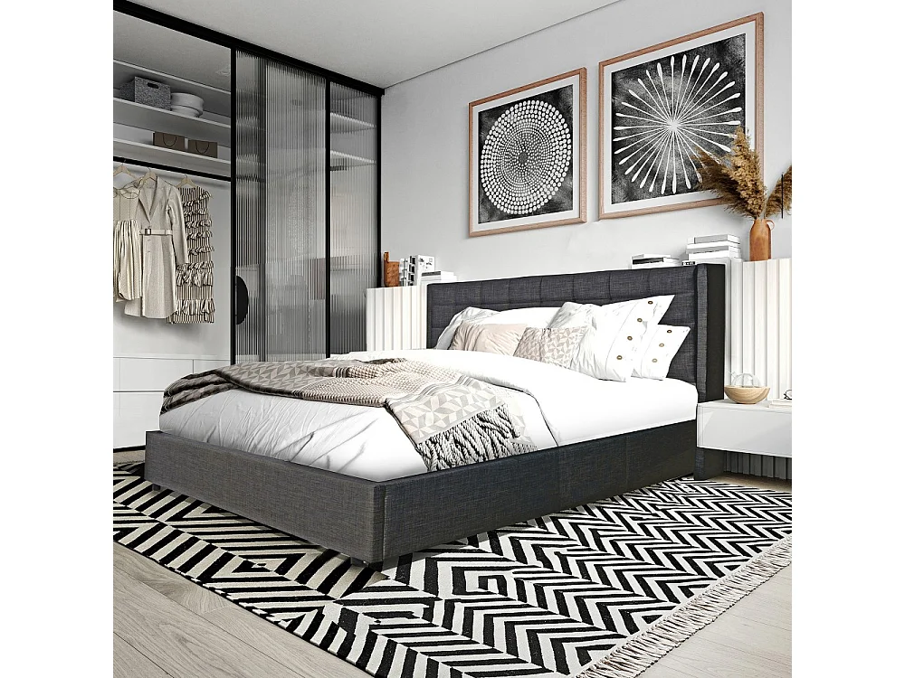 Lit coffre WEMBLEY 160x200 + 1 sommier / Gris foncé