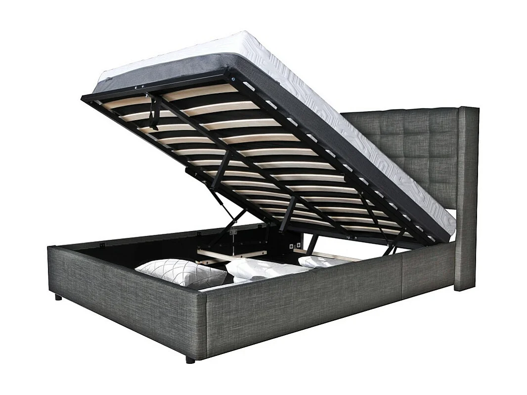 Lit coffre WEMBLEY 160x200 + 1 sommier / Gris foncé