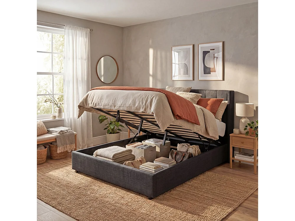 Lit coffre WEMBLEY 160x200 + 1 sommier / Gris foncé