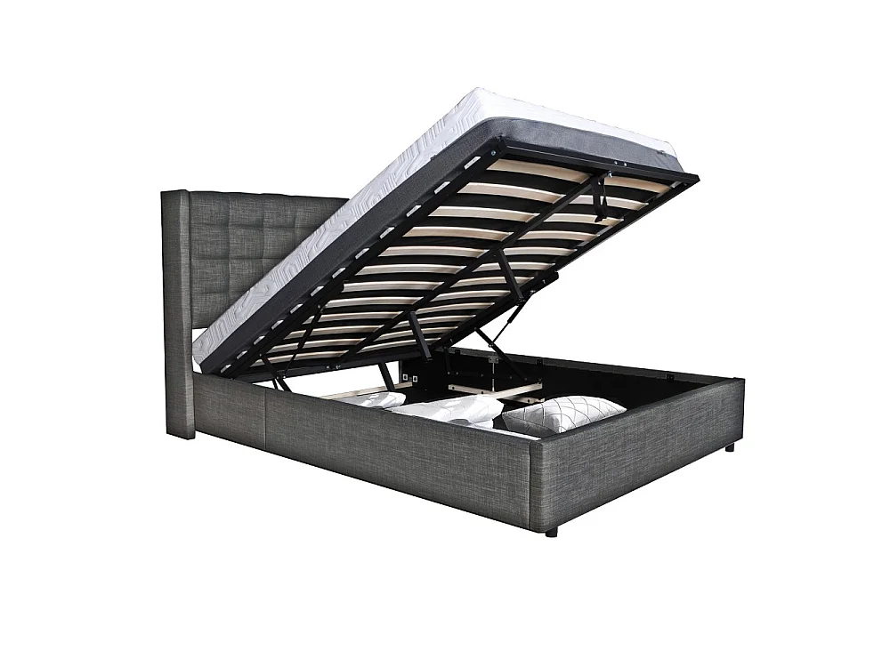 Lit coffre WEMBLEY 160x200 + 1 sommier / Gris foncé