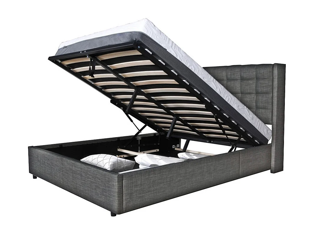 Lit coffre WEMBLEY 160x200 + 1 sommier / Gris foncé
