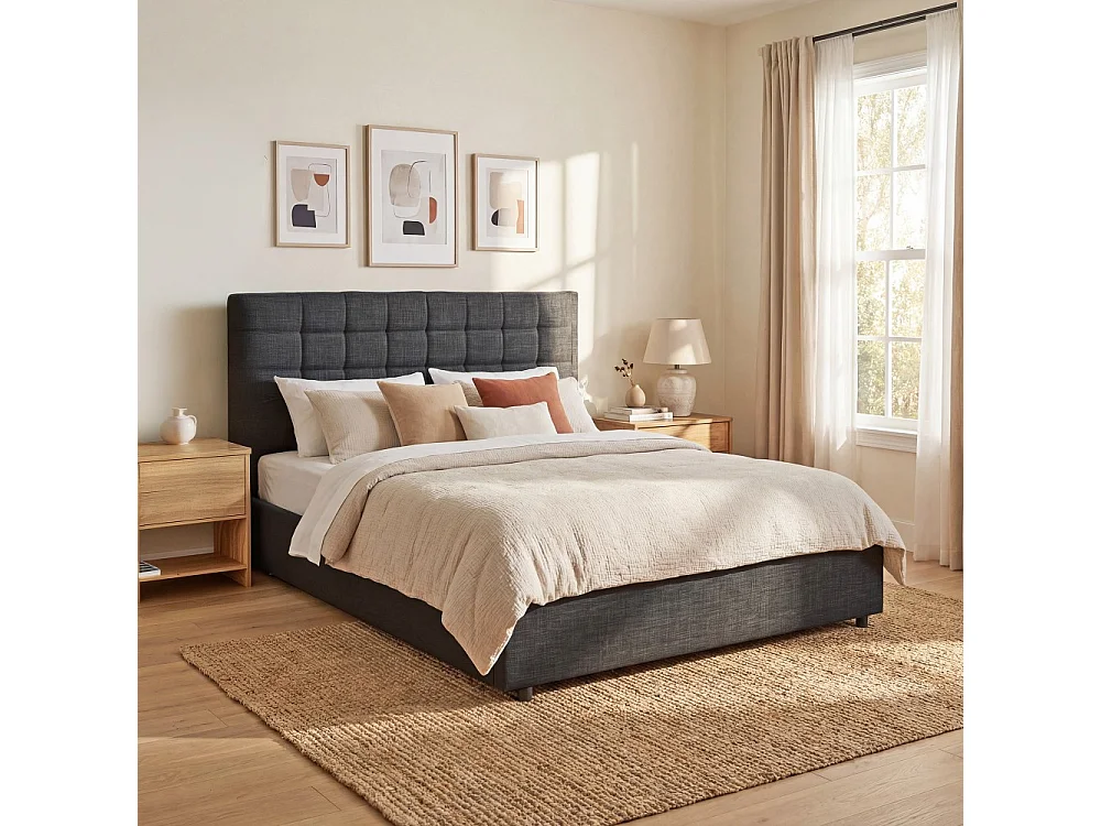 Lit coffre WEMBLEY 160x200 + 1 sommier / Gris foncé