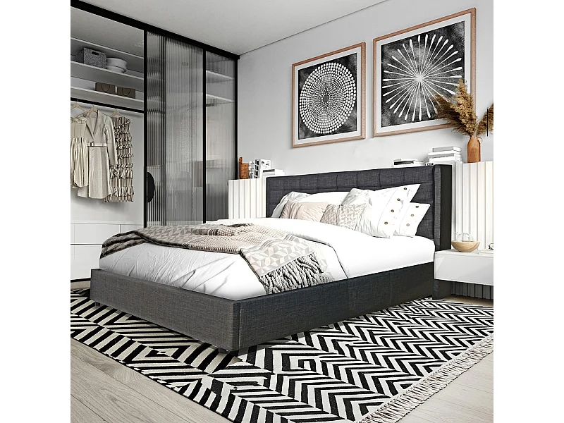 Lit coffre WEMBLEY 160x200 + 1 sommier / Gris foncé