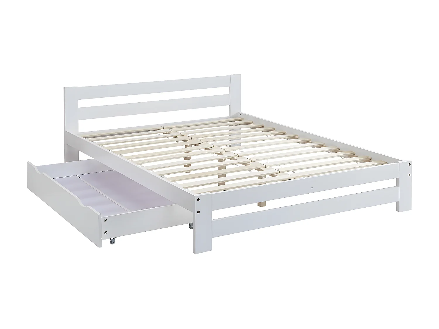 Lit double avec tiroir en bois "Lola" - 140 x 190 cm - Blanc