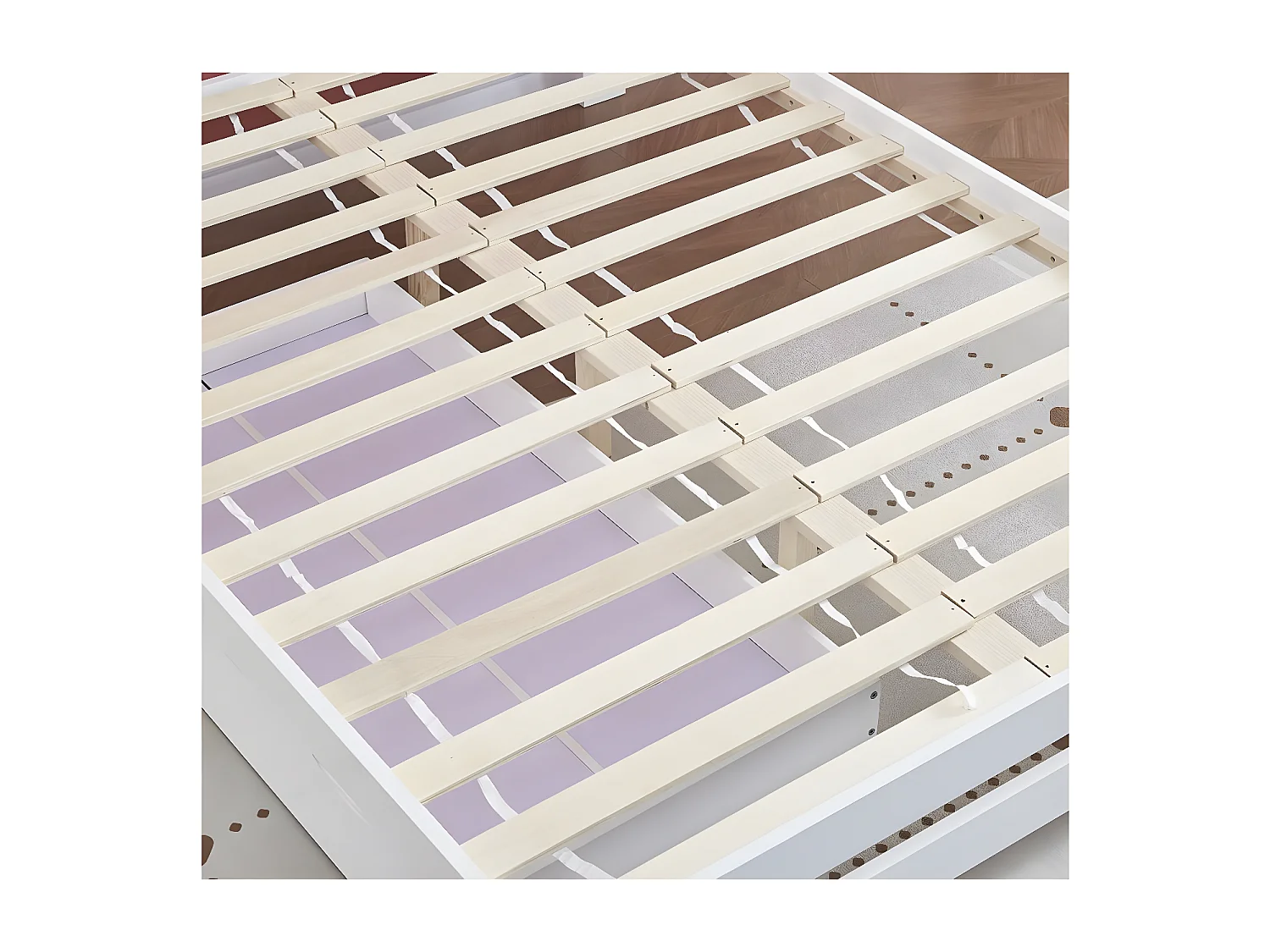 Lit double avec tiroir en bois "Lola" - 140 x 190 cm - Blanc