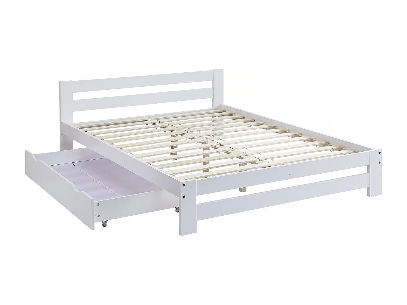 Lit double avec tiroir en bois "Lola" - 140 x 190 cm - Blanc