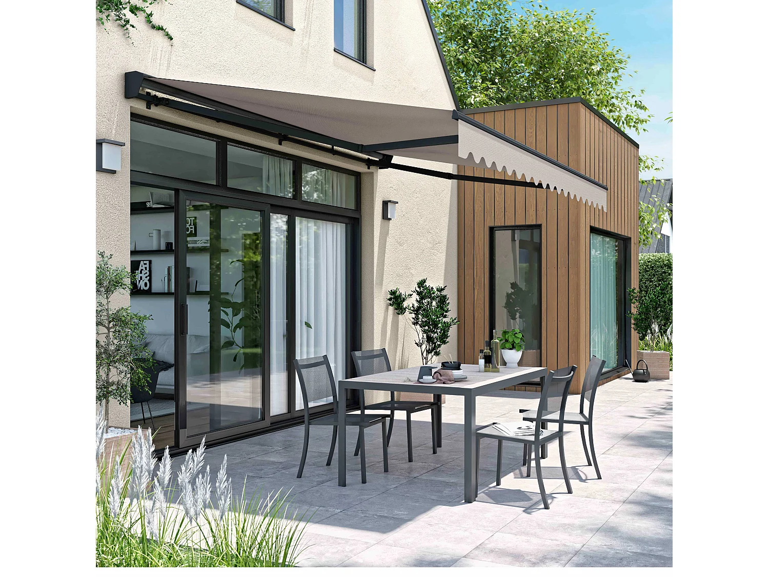 Elektrische zonwering 4x3m in taupe