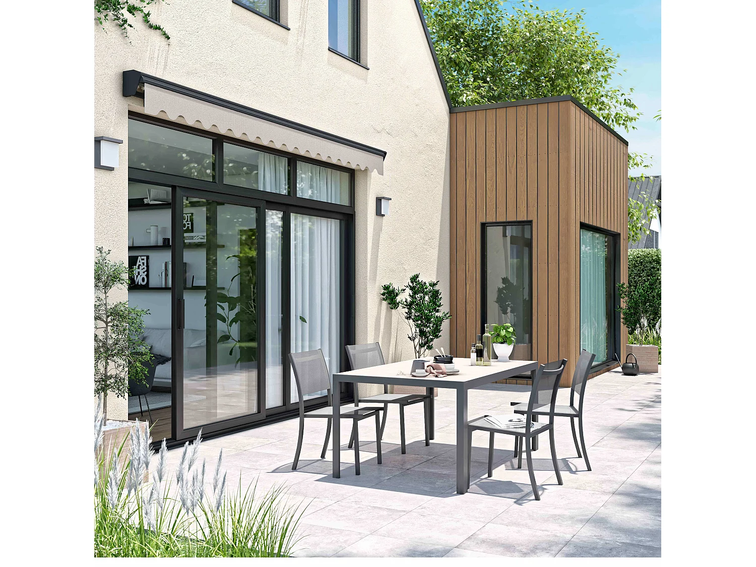 Elektrische zonwering 4x3m in taupe