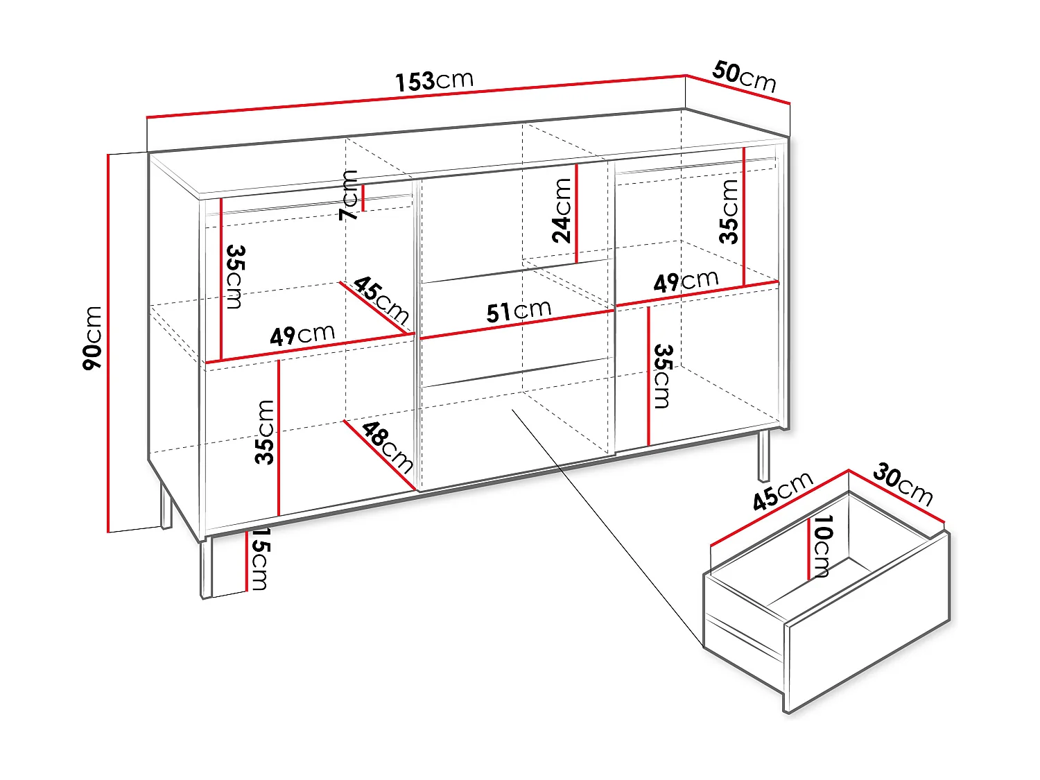 Cómoda Comfivo Delruva 101, Com gavetas e portas, 9x15x5cm